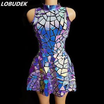 Women’s Sequin Mini Dress – Purple Blue Sleeveless Stage, Party & Nightclub Outfit