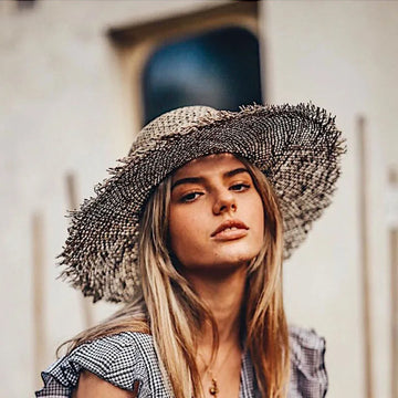 Women’s Summer Retro Raffia Straw Hat – Handwoven Hollow Flat Brim Beach Sun Hat