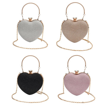 Heart Shaped Evening Clutch Bag Chain Strap Shoulder Bag Trend Clutch Handbag Stylish Evening Bag for Women and Girls