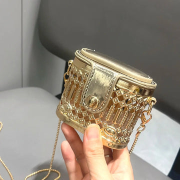 Women’s Mini Gold Clutch – Luxury Designer Metal Shape Evening & Party Bag
