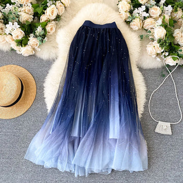 Women'S Fairy Tulle Skirt Starry Sky Gradient Skirt High Waist