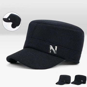 Men’s Warm Wool Flat Cap – Winter Fleece Hat with Ear Protection