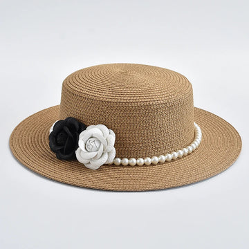 Women’s French Style Straw Boater Hat – Elegant Summer Beach Sun Hat for Holidays