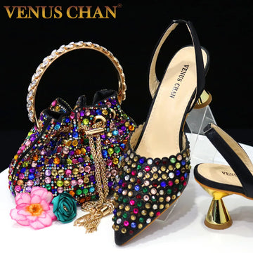 Women’s Diamond Wedding Heels & Bag Set – Colorful Pointed Toe High Heels for Party 2023