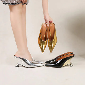 Women’s Platform Wedge Mules – Pointed Toe High Heel Slippers for Party & Dress 2024