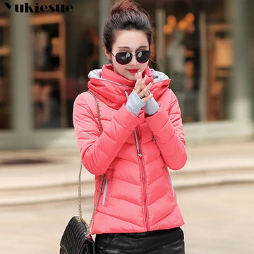 Women’s Winter XXXL Hooded Jacket – Solid Color Short Parka Coat, Warm Outwear