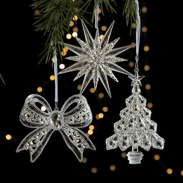 Christmas Crystal Acrylic Ornaments – Clear Heel Shoes & Angel Bow Hanging Pendants for Xmas Tree Decor