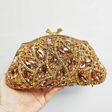 Champagne & Silver Rhinestone Clutch Bag - Formal Women’s Handbag for Weddings, Proms, & Bridal Parties