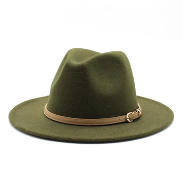 Unisex Wide Brim Fedora Hat – Classic Khaki & Black Formal Winter Hat with Belt Band