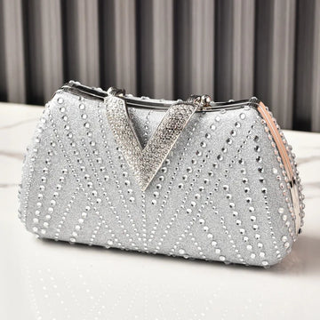 Silver Rhinestone Party Bag for Women – Diamond Wedding Shoulder Crossbody Handbag