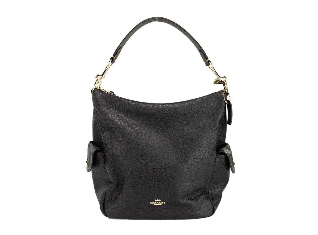 Coach Pennie Black Pebbled Leather Shoulder Bag Crossbody Handbag - Blingy Bag LLC