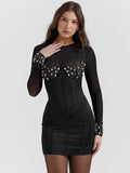 Patchwork Mini Dress with Rhinestones for Women - Blingy Bag LLC