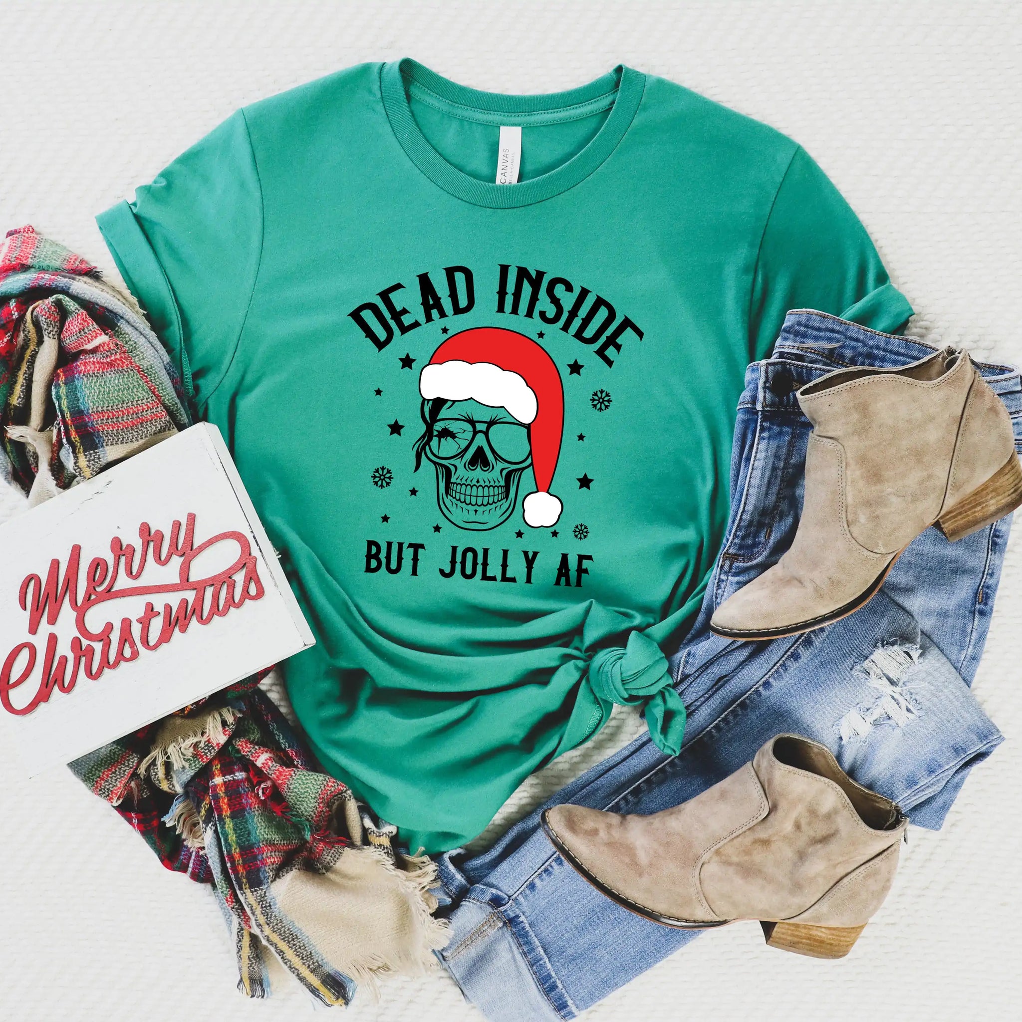 Dead Inside But Joly AF Christmas Skeleton Shirt, Christmas Shirt - Blingy Bag LLC