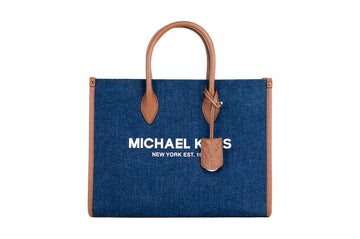 Michael Kors Mirella Medium Signature Indigo Denim Canvas East West Tote Handbag - Blingy Bag LLC