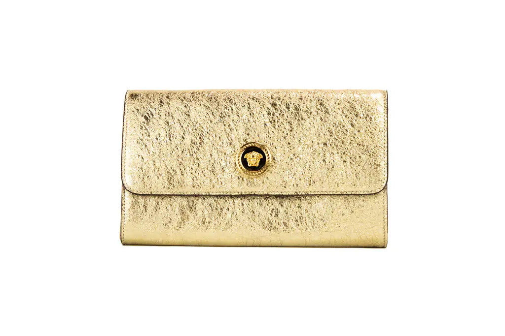 Versace Small Metallic Gold Lamb Leather Evening Clutch - Blingy Bag LLC