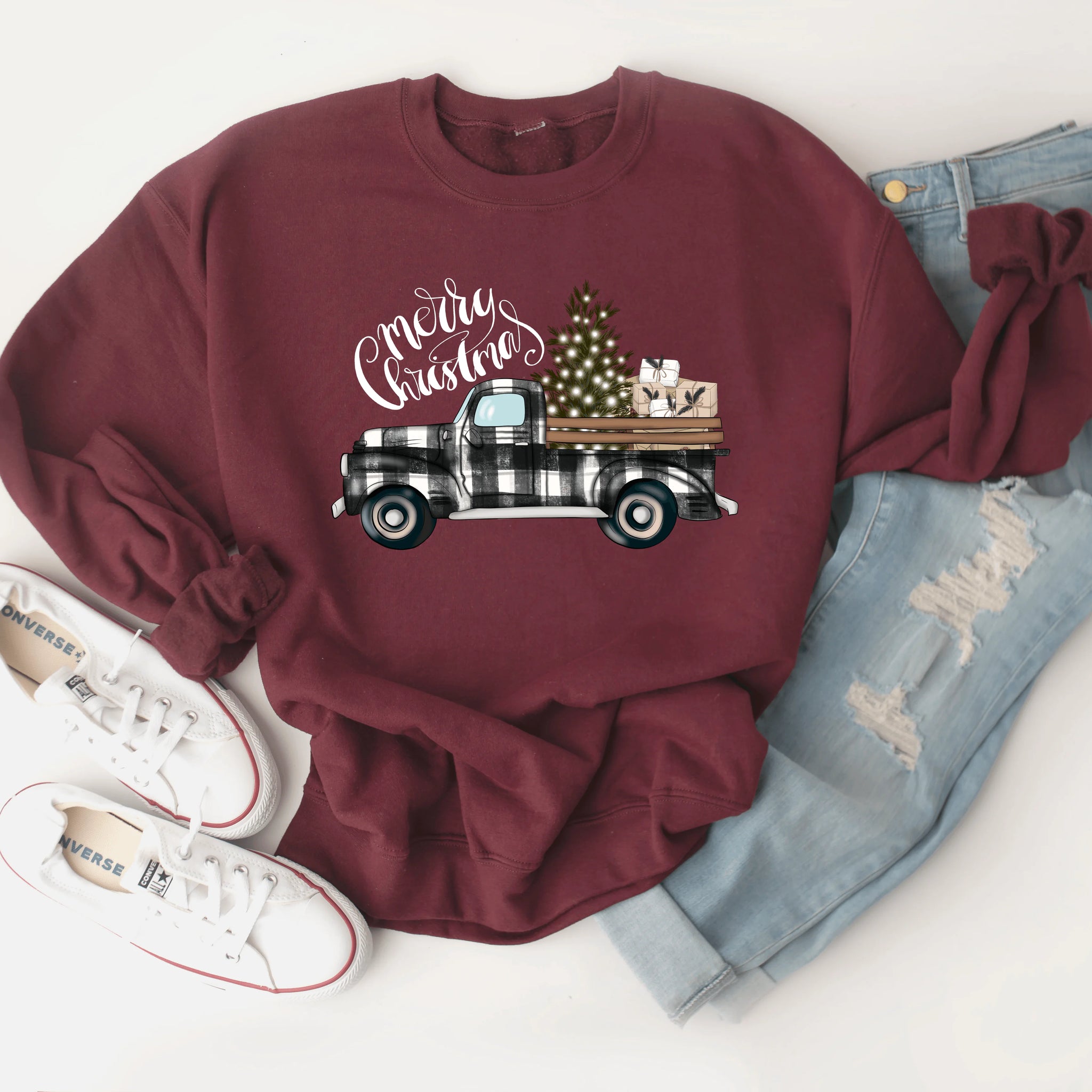 Merry Christmas Truck Sweatshirt - Blingy Bag LLC