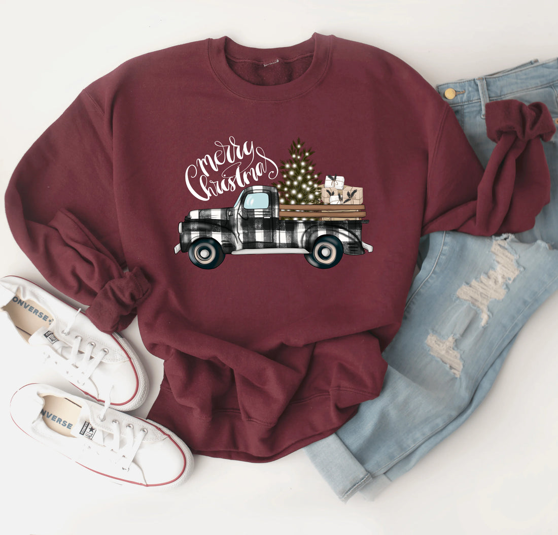 Merry Christmas Truck Sweatshirt - Blingy Bag LLC