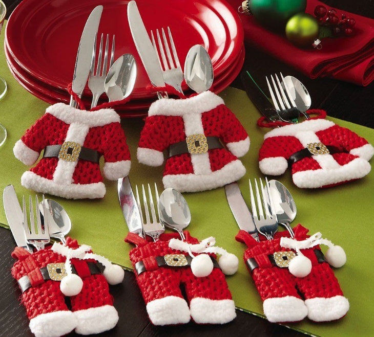 6 pcs New Year Holder Chirstmas Cutlery Knife Fork Cutlery Set Trousers Skirt Navidad Christmas Christmas Decorations for Home - Blingy Bag LLC