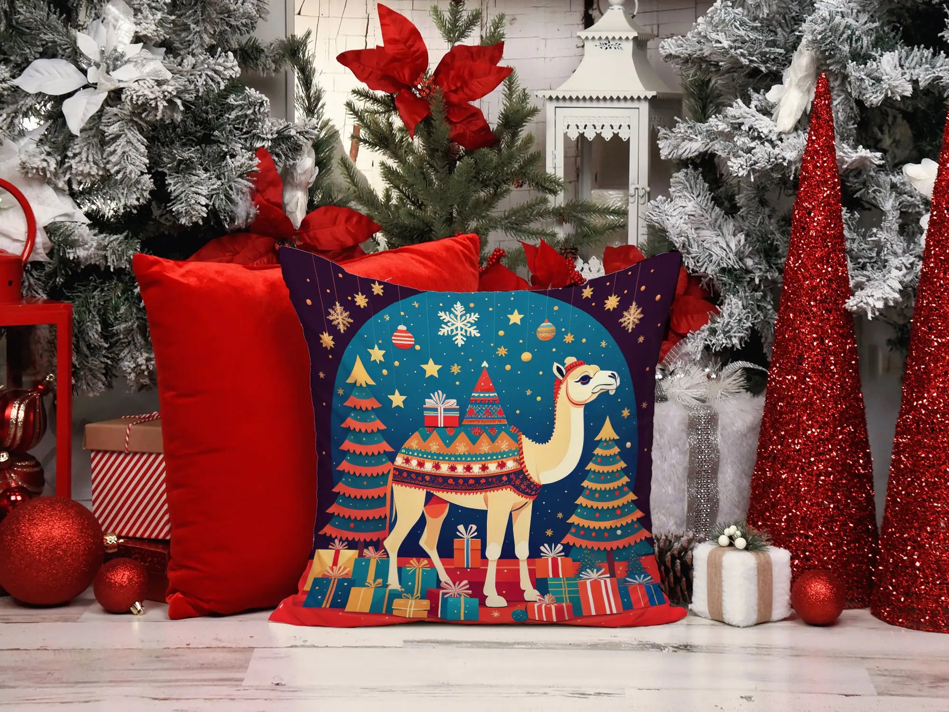 Camel Christmas Throw Pillow - Blingy Bag LLC