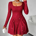 Women's Clothing Long Sleeve Square-neck Dress - Blingy Bag LLC