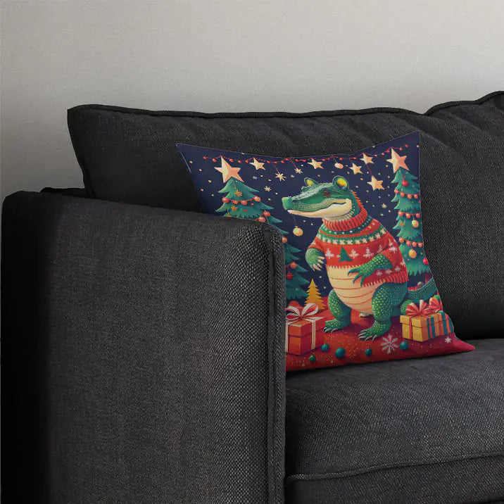 Alligator Christmas Throw Pillow - Blingy Bag LLC