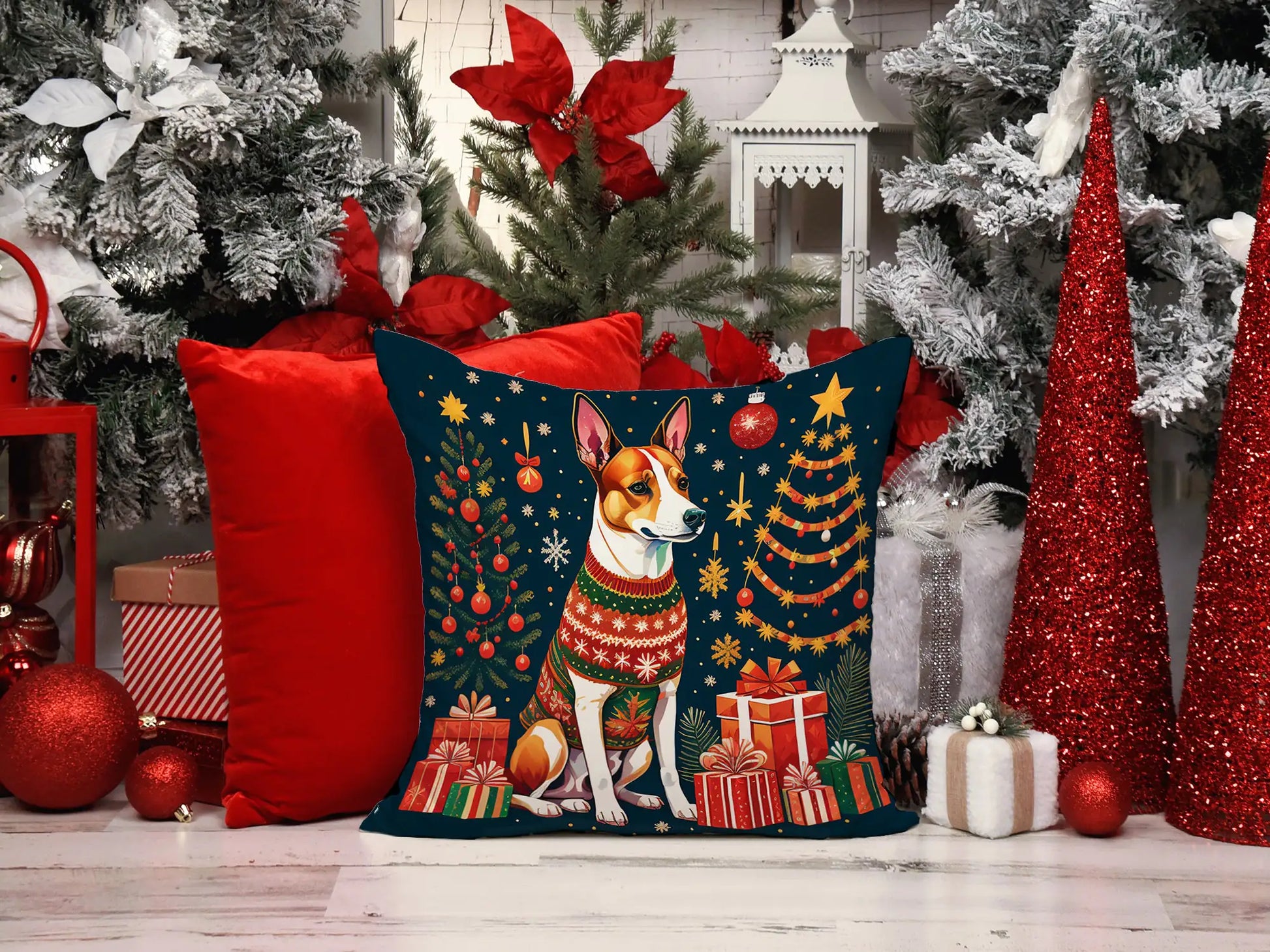 Basenji Christmas Throw Pillow - Blingy Bag LLC