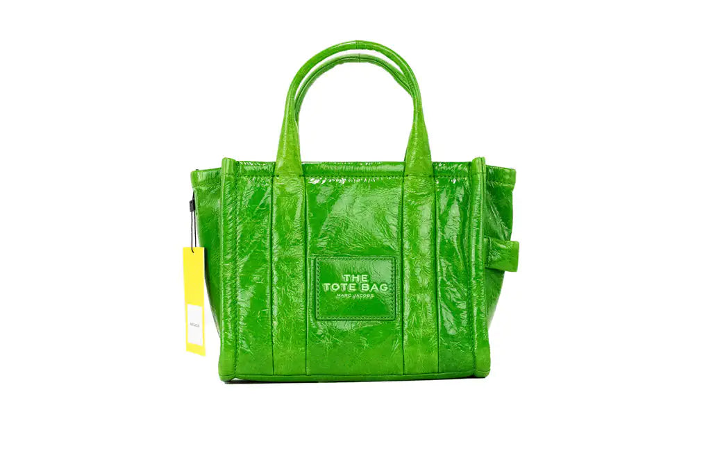 Marc Jacobs The Shiny Crinkle Mini Tote Fern Green Leather Crossbody Handbag Purse - Blingy Bag LLC