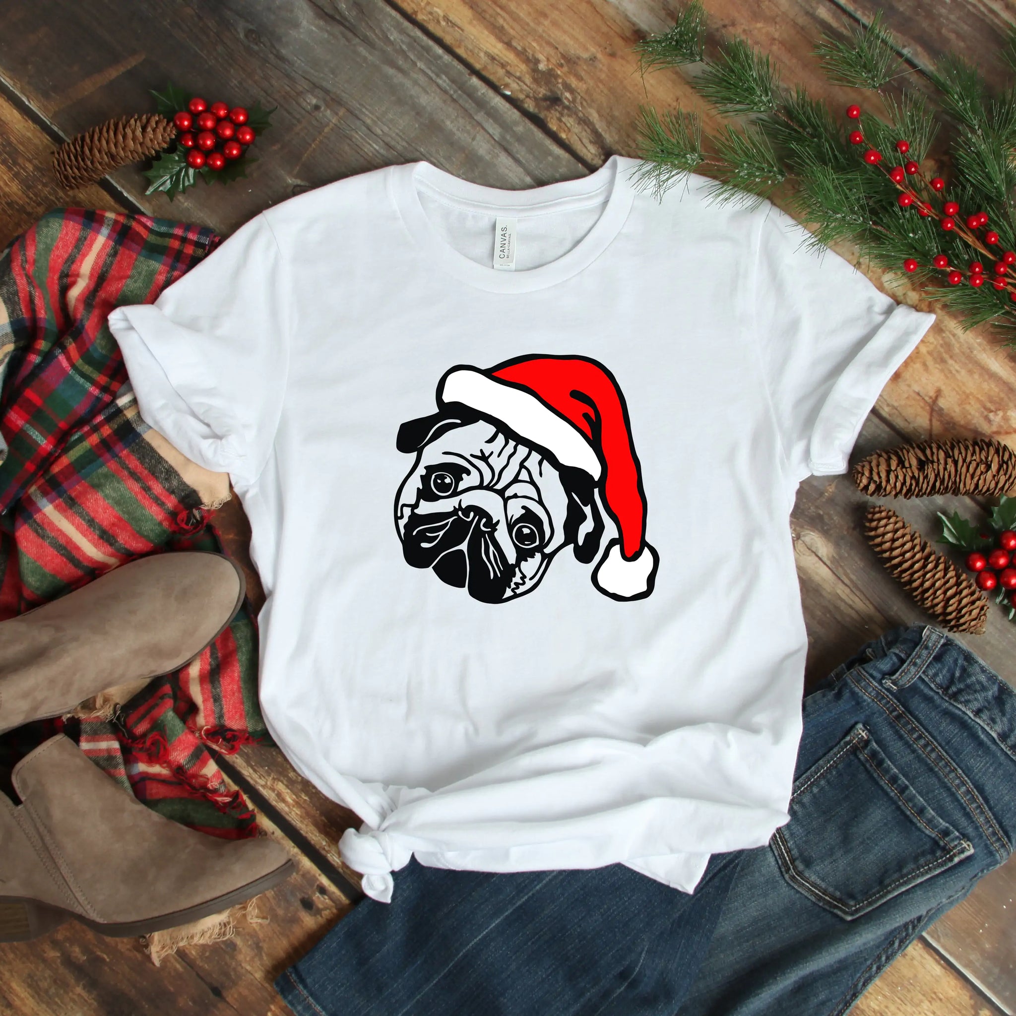 Christmas Santa Pug Shirt - Blingy Bag LLC