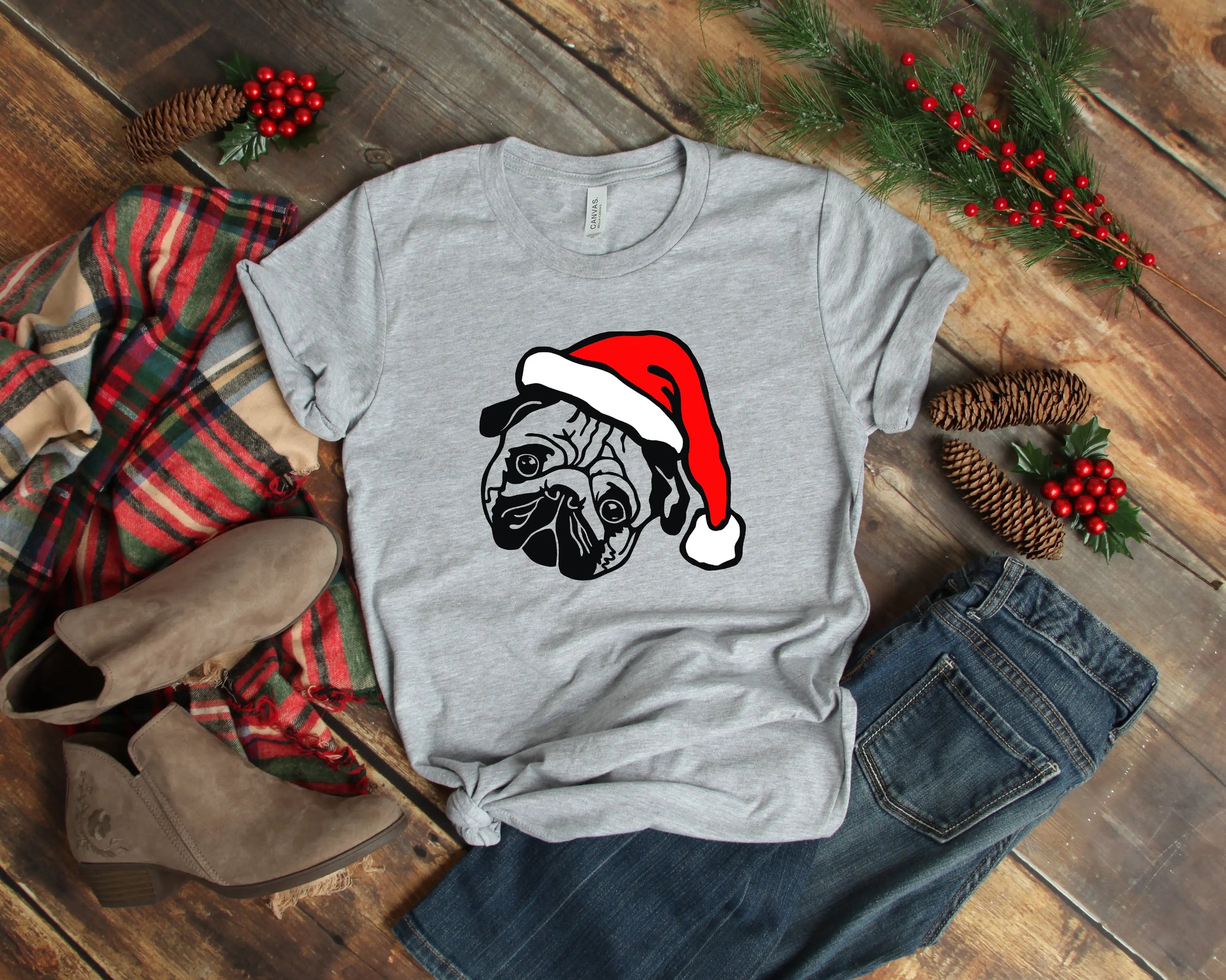 Christmas Santa Pug Shirt - Blingy Bag LLC