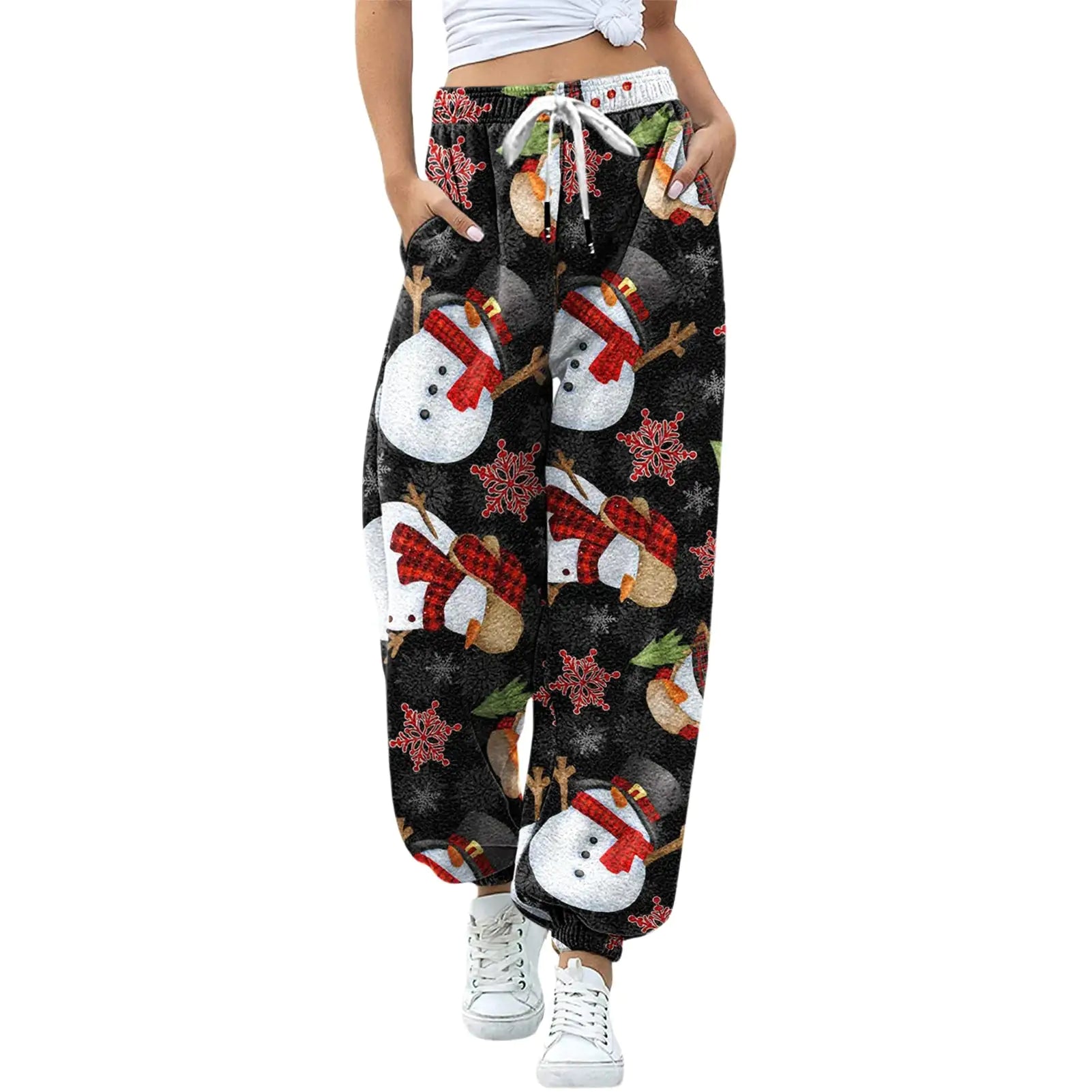 Christmas Print Drawstring Leggings - Blingy Bag LLC