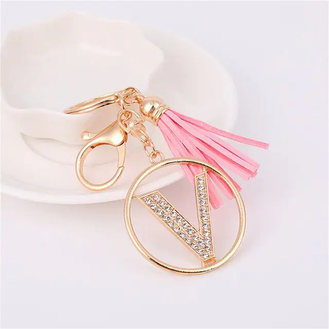 Rhinestones English Letter Alloy Keychain - Blingy Bag LLC