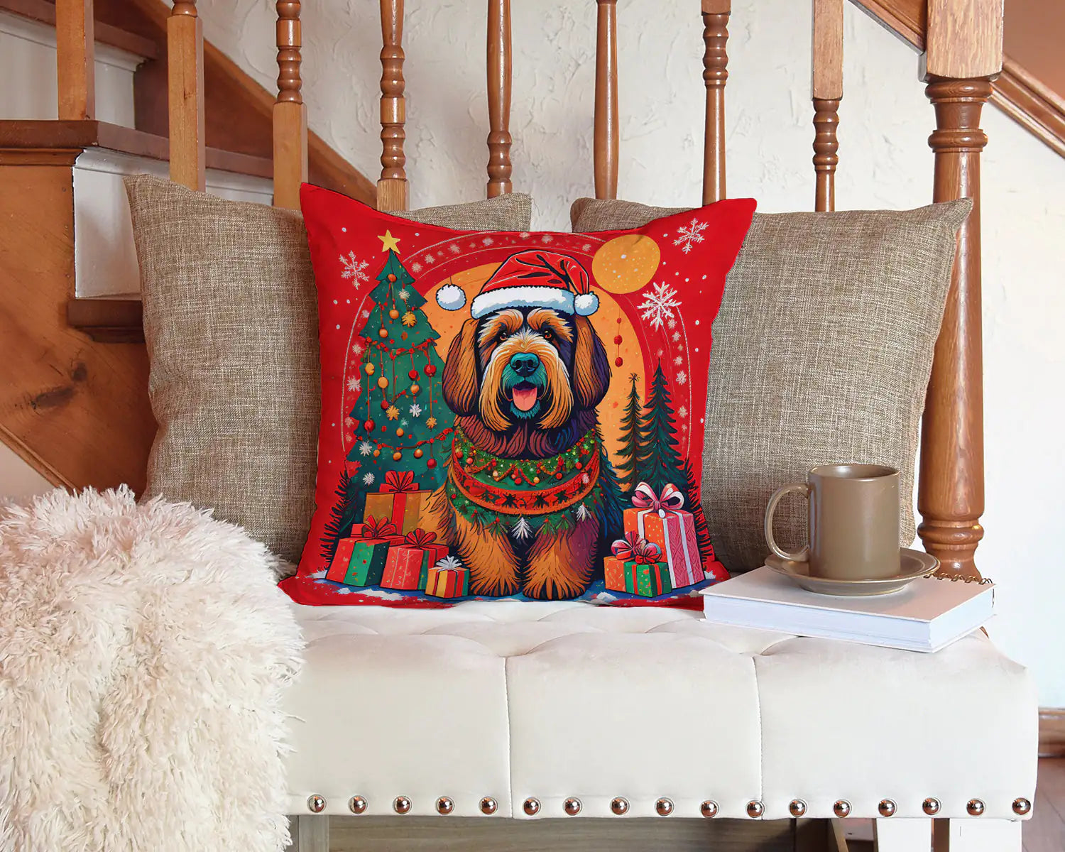 Briard Christmas Throw Pillow - Blingy Bag LLC