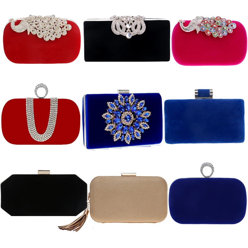 Velvet luxury women evening bags rhinestones flower small day clutch party diamonds lady dress shoulder chain handbags for purse - Blingy Bag LLC