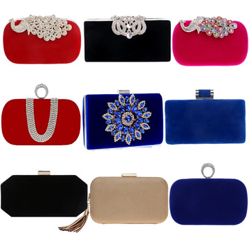 Velvet luxury women evening bags rhinestones flower small day clutch party diamonds lady dress shoulder chain handbags for purse - Blingy Bag LLC