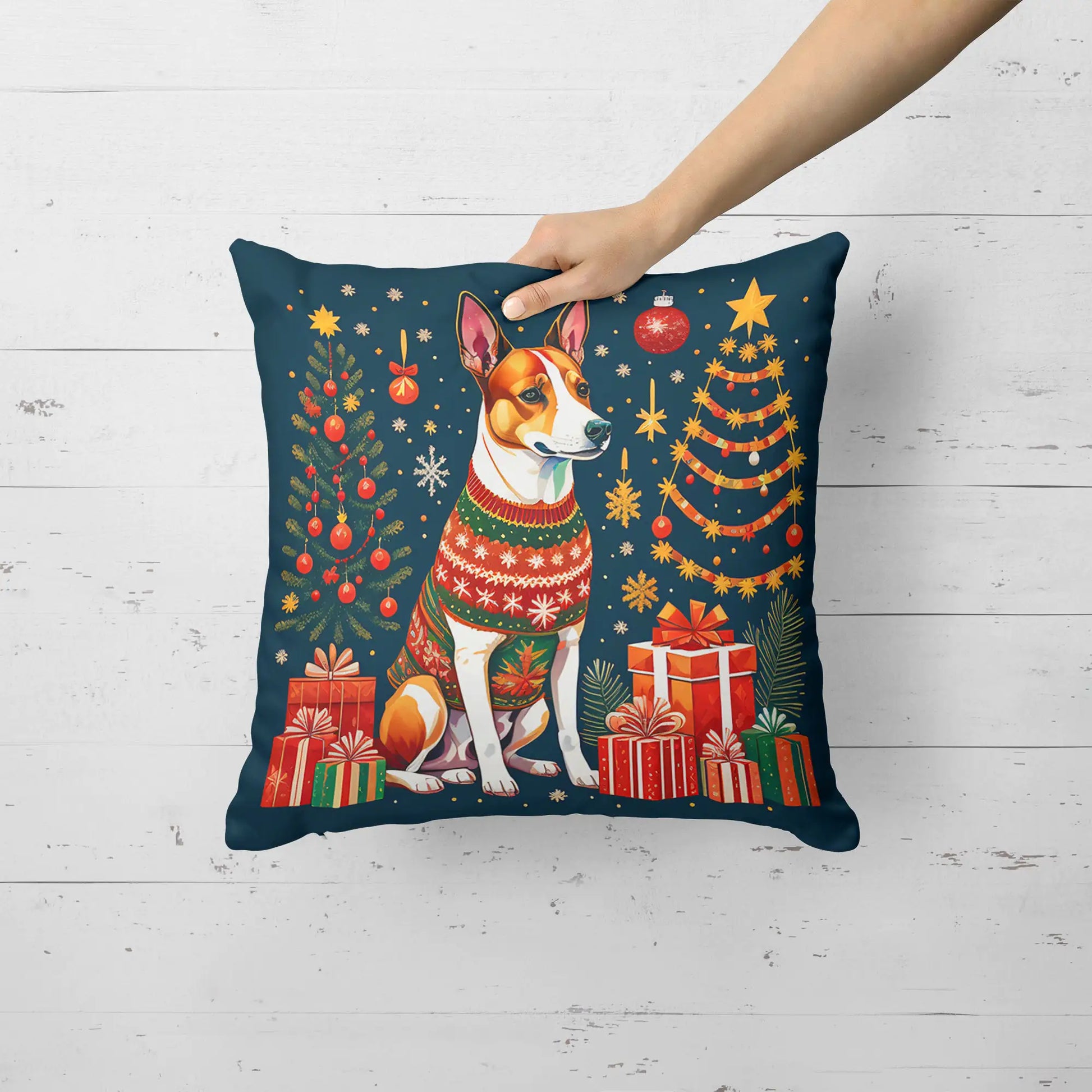 Basenji Christmas Throw Pillow - Blingy Bag LLC