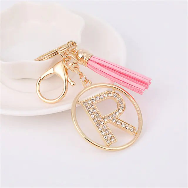Rhinestones English Letter Alloy Keychain - Blingy Bag LLC