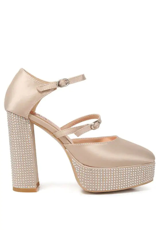 Rhinestones Embellished Platform Sandals - Blingy Bag LLC