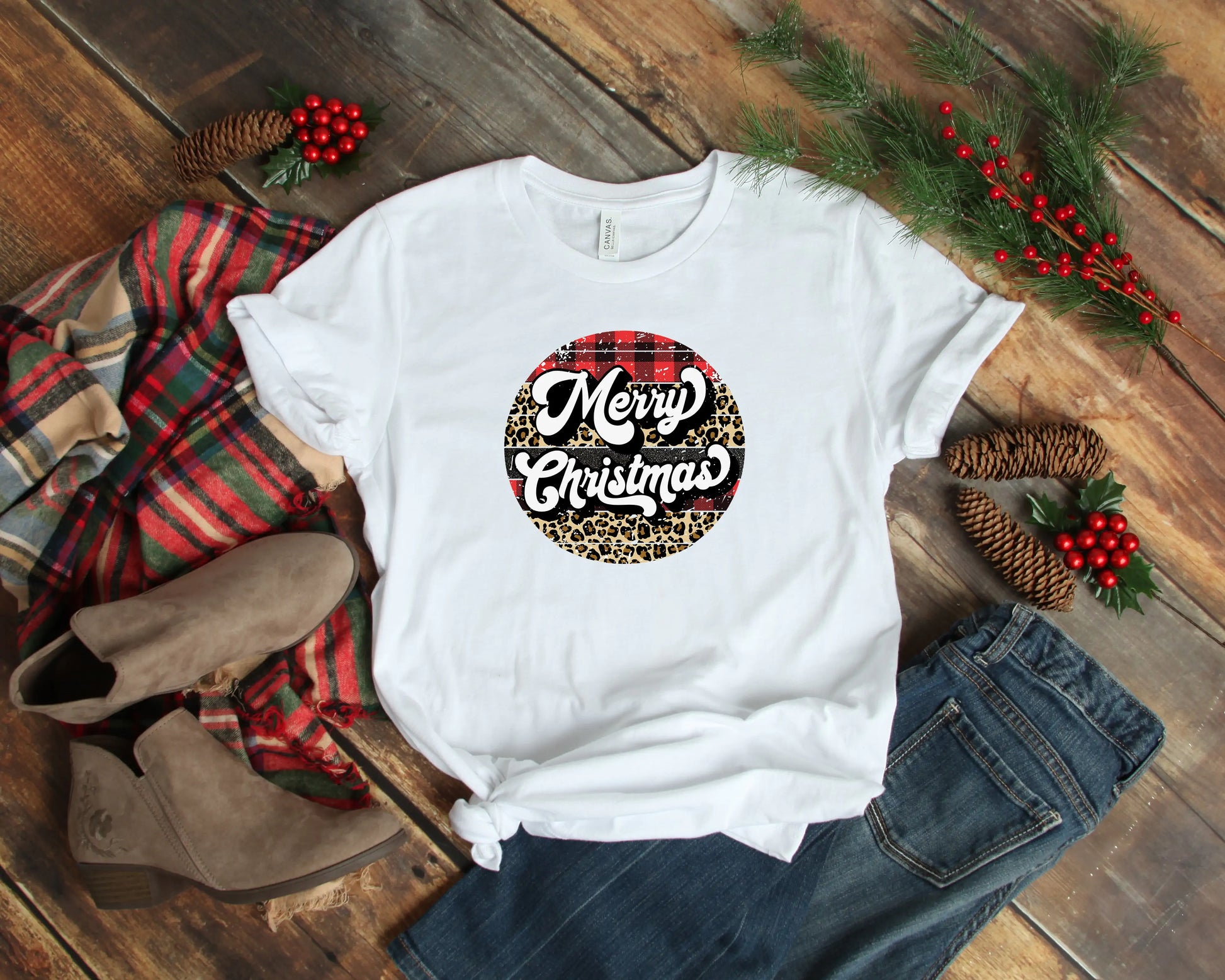 Retro Merry Christmas Shirt, Buffalo Plaid Christmas Shirt - Blingy Bag LLC