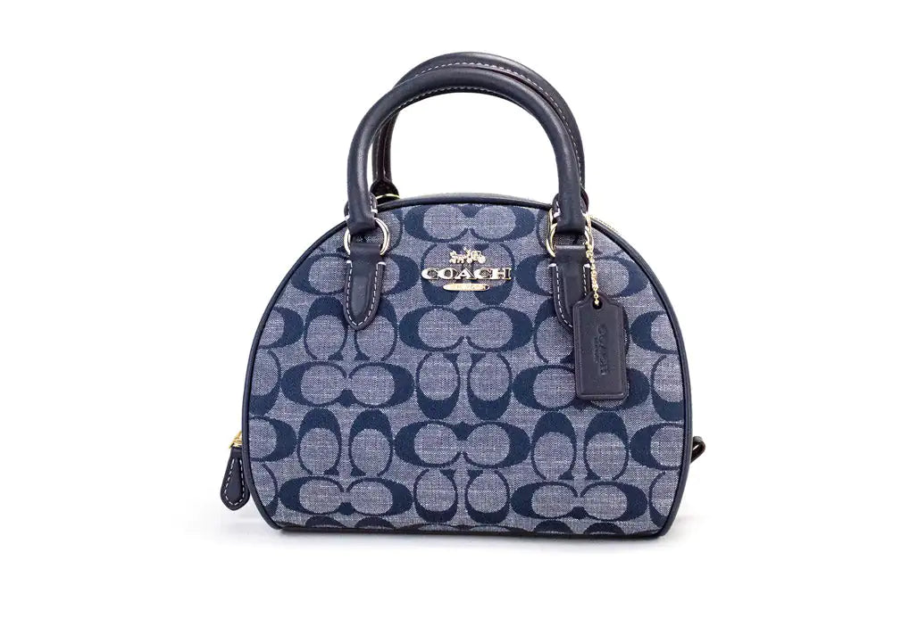 Coach Sydney Small Denim Signature Chambray Canvas Satchel Handbag - Blingy Bag LLC