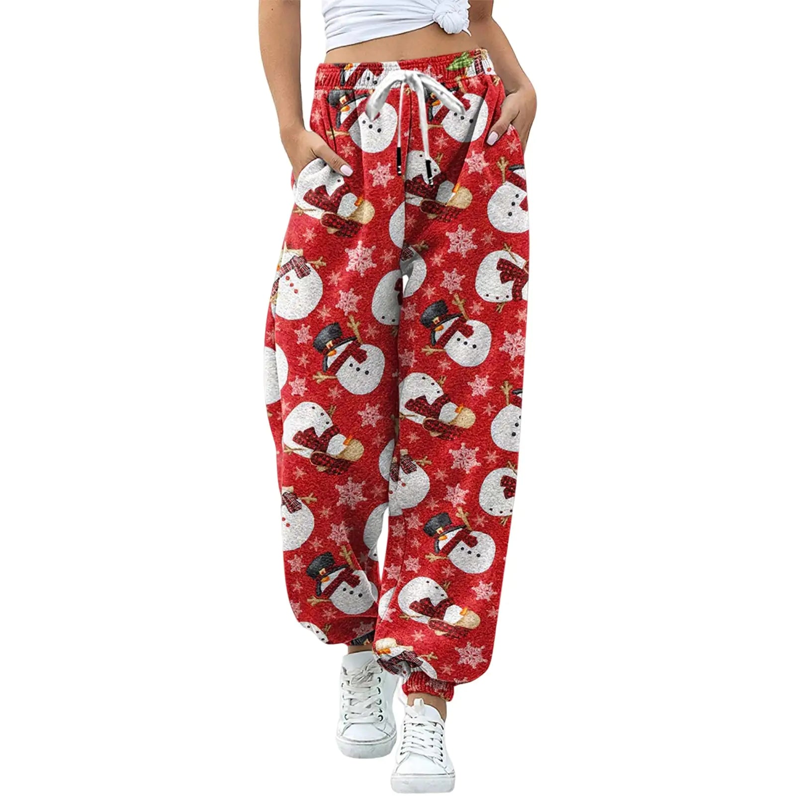 Christmas Print Drawstring Leggings - Blingy Bag LLC