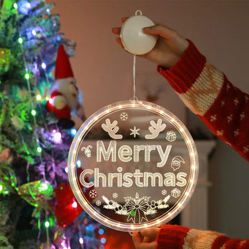 2025 Merry Christmas LED Fairy Lights – Santa & Elk Window Door Decorations, Hanging Xmas Tree Lights