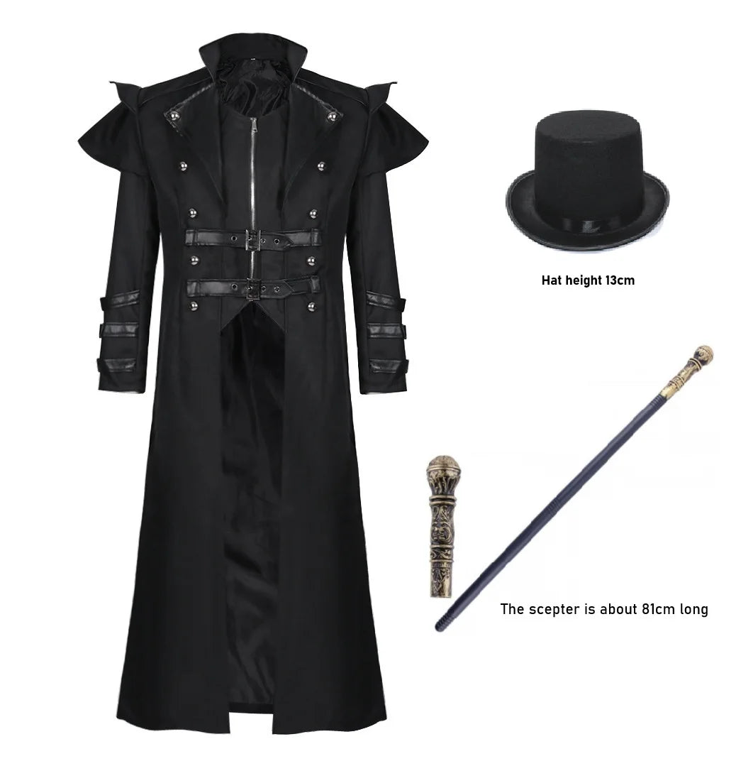 Halloween Medieval Cosplay Costume – Palace Banquet Outfit with Split Windbreaker, Hat & Scepter
