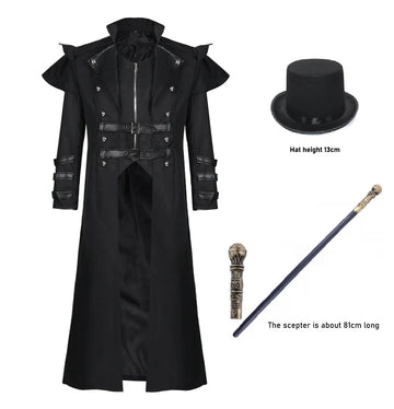 Halloween Medieval Cosplay Costume – Palace Banquet Outfit with Split Windbreaker, Hat & Scepter