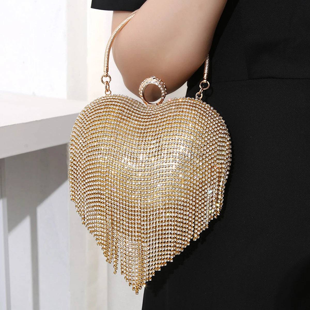 Heart Tassel Rhinestone Bag - Blingy Bag LLC