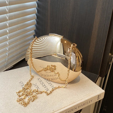 Designer Acrylic Shell Clutch – Gold & Silver Women’s Evening Party Bag, Small Shoulder & Crossbody Purse