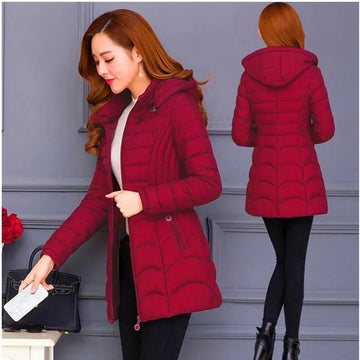 2025 Women’s Winter Coat – Plus Size Hooded Cotton Parka for Middle-Aged Mothers, Warm Slim Fit Thick Jacket