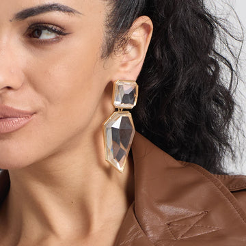 Women’s Geometric Resin Stone Dangle Earrings – Irregular Crystal Pendant Statement Jewelry