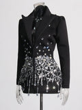 Spliced Diamonds Lapel Dress - Blingy Bag LLC