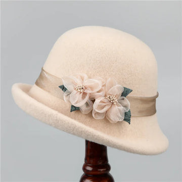 Women’s French Vintage Wool Top Hat – Elegant Curled-Brim Felt Fisherman Hat for Banquet & Fashion