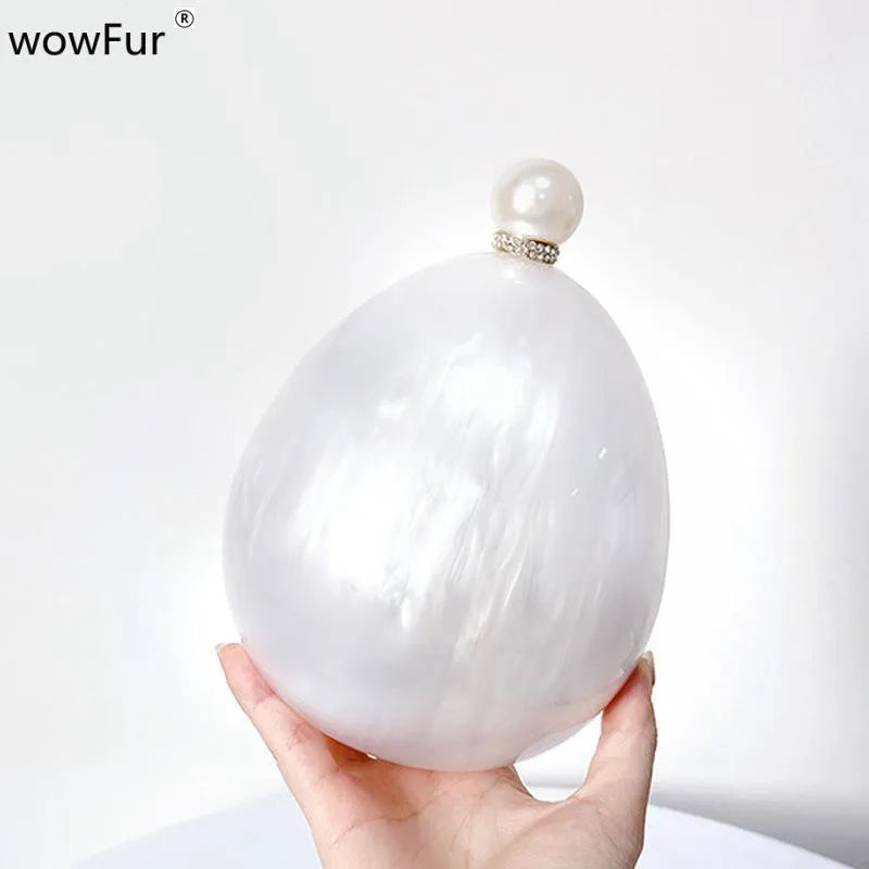 Pearl White Marble Oval Acrylic Box Clutches Purse Evening Bags Wedding Rhinestone Handbags Bridal PVC Female  Mini Purses Bag - Blingy Bag LLC